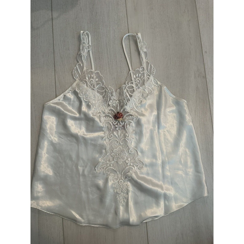 Vintage California Dynasty Satin Cami Sz M‎ White Embroidered